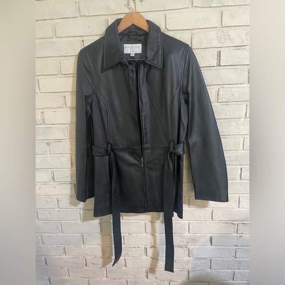 Sonoma Jackets & Blazers - SONOMA Lifestyle Leather Car Coat. Zip front, leather sash tie at waist. NWOT